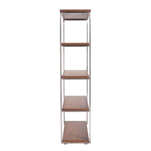Dillon 40-Inch Shelf/Shelving Unit with American Walnut Veneer Shelves and Brushed Stainless Steel Frame
