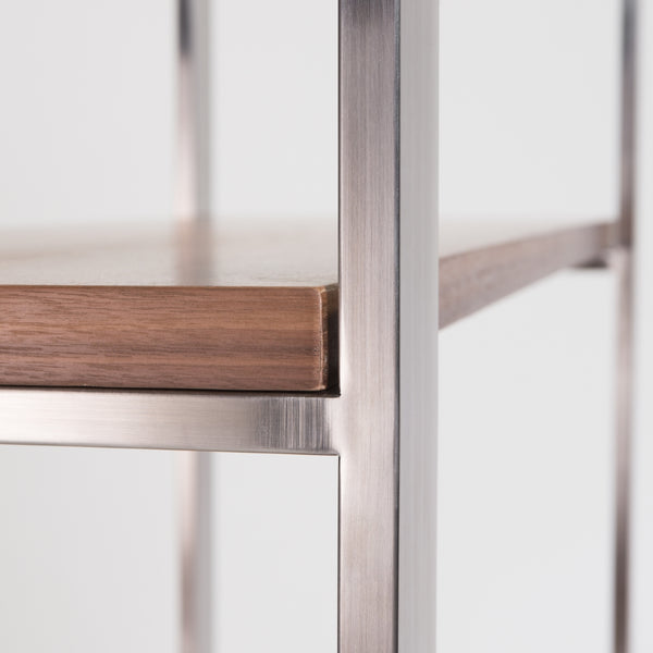 Dillon 40-Inch Shelf/Shelving Unit with American Walnut Veneer Shelves and Brushed Stainless Steel Frame