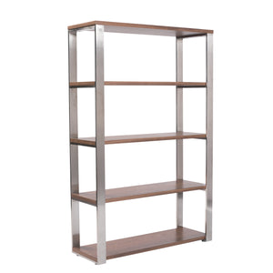 Dillon 40-Inch Shelf/Shelving Unit with American Walnut Veneer Shelves and Brushed Stainless Steel Frame