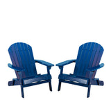 Hanlee Outdoor Rustic Acacia Wood Folding Adirondack Chair (Set of 2), Navy Blue