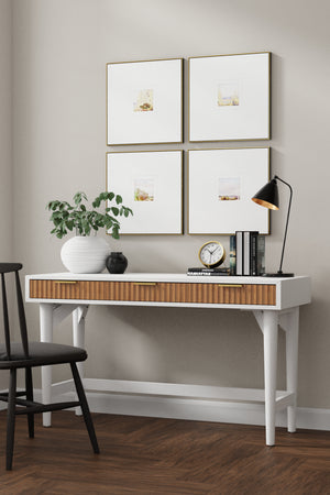 Larsen Large Desk in White/Natural - Elegant Mahogany with Gold Hardware & Felt Lined Drawers