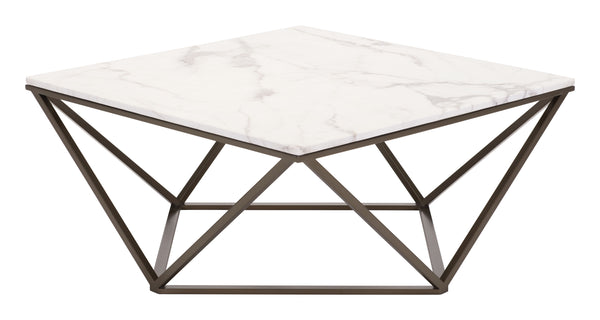 Zuo Modern Tintern Composite Stone, Steel Modern Commercial Grade Coffee Table White, Antique Brass Composite Stone, Steel