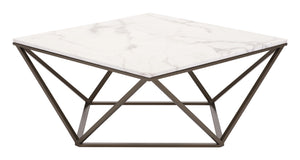 Zuo Modern Tintern Composite Stone, Steel Modern Commercial Grade Coffee Table White, Antique Brass Composite Stone, Steel