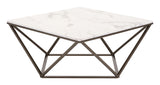 English Elm EE2623 Composite Stone, Steel Modern Commercial Grade Coffee Table White, Antique Brass Composite Stone, Steel