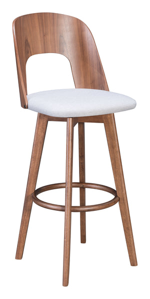 Zuo Modern Anton 100% Polyester, MDF, Rubberwood Scandinavian Commercial Grade Barstool Set - Set of 2 Walnut, Light Gray 100% Polyester, MDF, Rubberwood