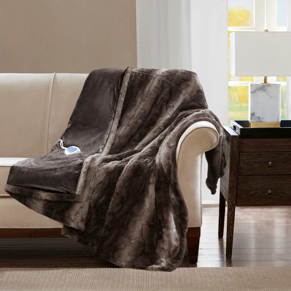 Beautyrest Zuri Transitional 100% Polyester Faux Tip Dye Long Fur Heated Throw BR54-0853