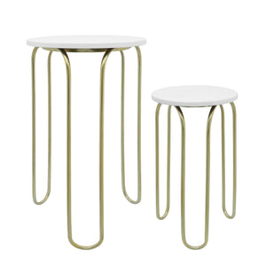 Sagebrook Home Contemporary Metal, Set of 2 -  22/28" End Tables, White/gld 16423 White Metal