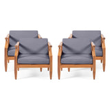 Aston Outdoor Mid-Century Modern Acacia Wood Club Chair With Cushion, Teak and Dark Gray Noble House