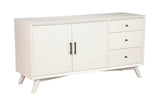 Alpine Furniture Flynn Sideboard, White 966-W-64 White Mahogany Solids & Okoume Veneer 58 x 19 x 30