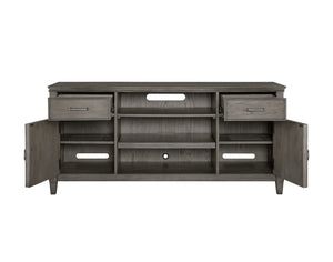 Newport 66" Stone Finish TV Console - Elegant Poplar & White Oak with Cable Management & Storage