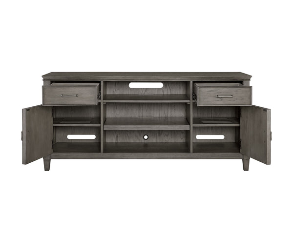 Newport 66" Stone Finish TV Console - Elegant Poplar & White Oak with Cable Management & Storage