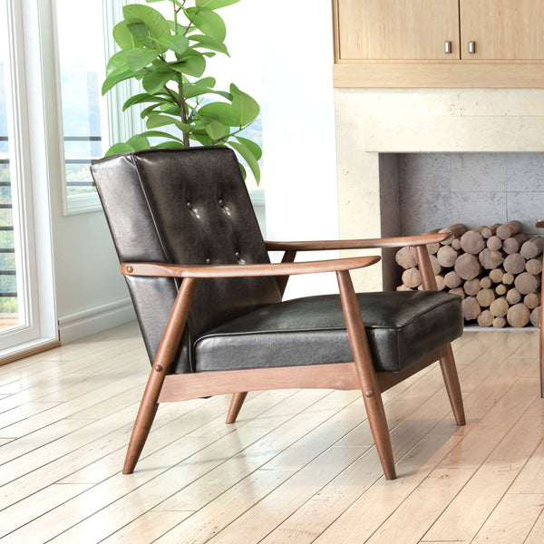Zuo Modern Rocky 100% Polyurethane, MDF, Rubberwood Mid Century Commercial Grade Arm Chair Black, Walnut 100% Polyurethane, MDF, Rubberwood