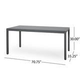 Cape Coral Outdoor Aluminum Dining Table with Tempered Glass Table Top, Gun Metal Gray Noble House