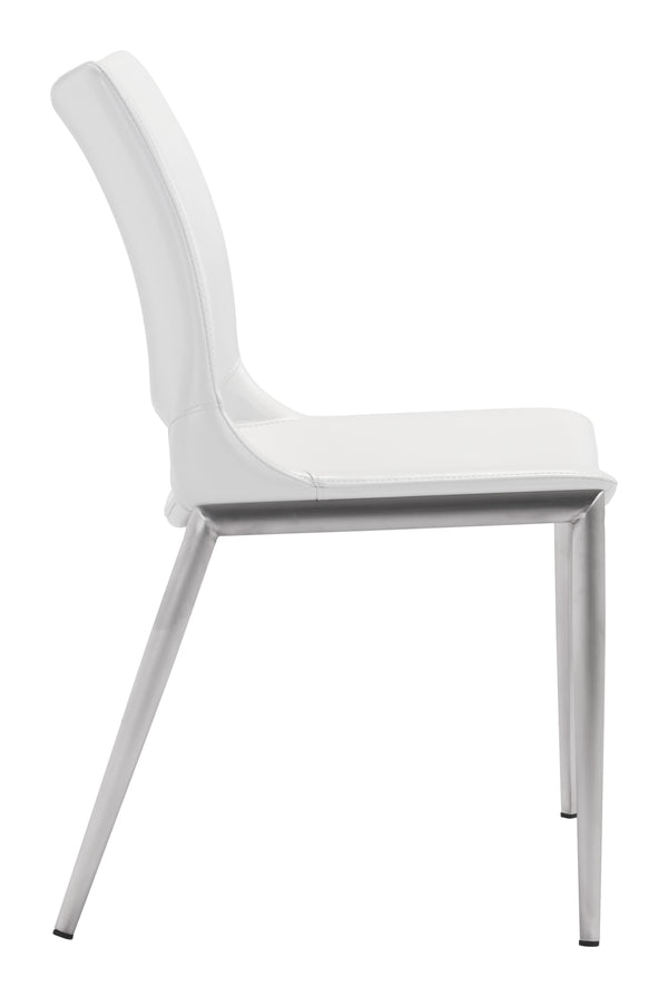 Zuo Modern Ace 100% Polyurethane, Plywood, Stainless Steel Modern Commercial Grade Dining Chair Set - Set of 2 White, Silver 100% Polyurethane, Plywood, Stainless Steel