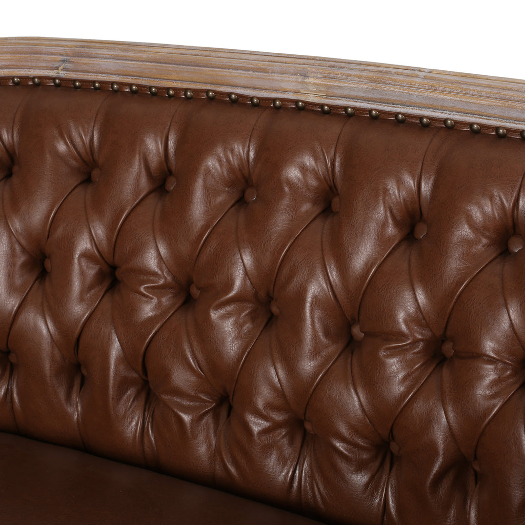 Noble House Faye Traditional Tufted Upholstered Loveseat, Cognac Brown and Antique