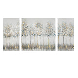 Blue Midst Forest Transitional 3Pc Set Printed Canvas With Gold Foil