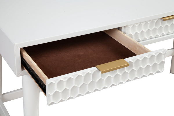 White Pearl Large Desk - Elegant Mahogany & Gold Accents with Textured Drawers, 52" x 24" x 30"