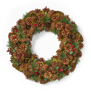 18.5" Pine Cone and Glitter Unlit Artificial Christmas Wreath, Natural