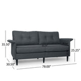 Resaca Contemporary 3 Seater Sofa, Charcoal and Dark Brown Noble House