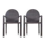 Aurora Outdoor Multibrown Wicker Armed Stack Chairs with an Aluminum Frame Noble House