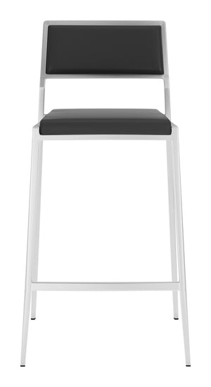 Zuo Modern Dolemite 100% Polyurethane, Plywood, Stainless Steel Modern Commercial Grade Counter Stool Set - Set of 2 Black, Silver 100% Polyurethane, Plywood, Stainless Steel