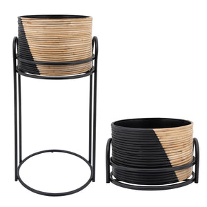 Sagebrook Home Contemporary Set of 2 -  Round Planter Stands, Black/brown 15639 Black Metal