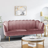 Reitz Modern Glam Velvet Channel Stitch 3 Seater Shell Sofa, Blush Pink and Gold   Noble House