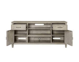 Newport 66" Sand Finish TV Console - Handcrafted Poplar & White Oak, Stylish Storage & Cable Management