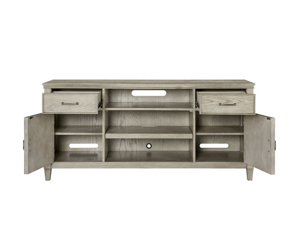 Newport 66" Sand Finish TV Console - Handcrafted Poplar & White Oak, Stylish Storage & Cable Management