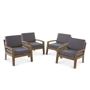 Grenada Outdoor Acacia Wood Club Chairs with Cushions, Gray and Dark Gray Noble House