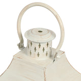 Hooven Coastal Handcrafted Small Mango Wood Decorative Lantern, Distressed White Noble House