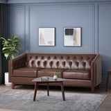 Ovando Contemporary Upholstered 3 Seater Sofa, Dark Brown and Espresso Noble House