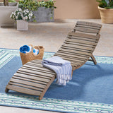 Lahaina Outdoor Acacia Wood Foldable Chaise Lounge, Gray Noble House