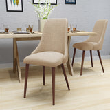 Sabina Mid Century Wheat Fabric Dining Chairs with Dark Walnut Wood Finished Legs Noble House