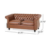 Silverdale Traditional Chesterfield Loveseat, Cognac Brown and Dark Brown Noble House