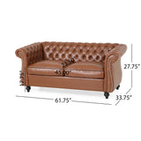 Silverdale Traditional Chesterfield Loveseat and Club Chair Set, Cognac Brown and Dark Brown Noble House