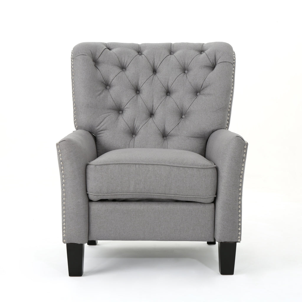 Cerelia Tufted Light Grey Fabric Recliner Noble House