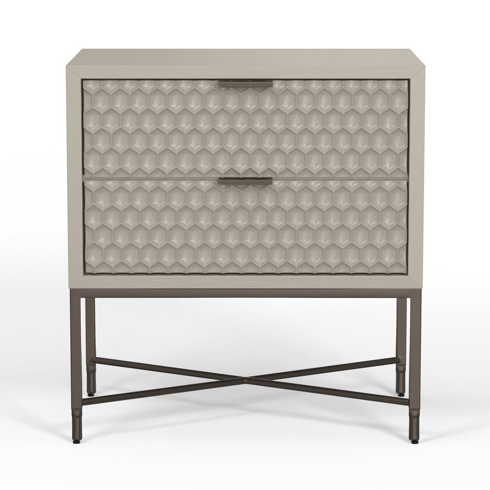 Milo Nightstand in Taupe - Sleek Contemporary Design with Textured Drawers and Pewter Accents