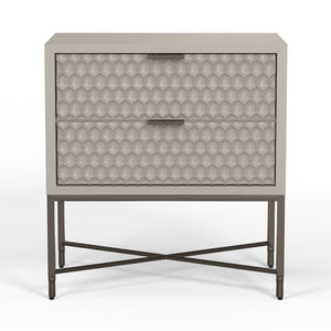Milo Nightstand in Taupe - Sleek Contemporary Design with Textured Drawers and Pewter Accents