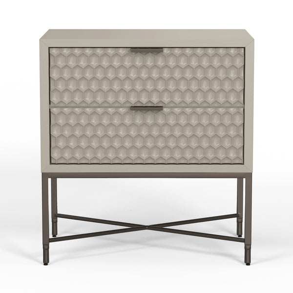 Milo Nightstand in Taupe - Sleek Contemporary Design with Textured Drawers and Pewter Accents