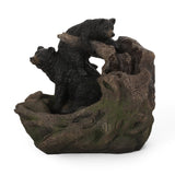 Datona Outdoor Bears on a Log Fountain, Light Brown and Black Noble House