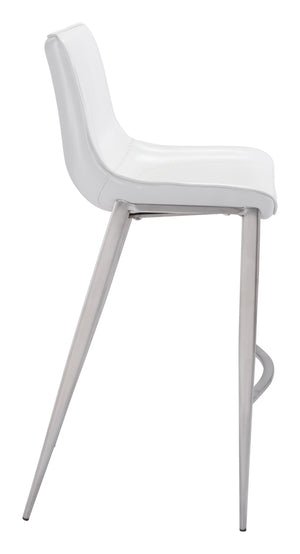 Zuo Modern Magnus 100% Polyurethane, Plywood, Stainless Steel Modern Commercial Grade Barstool Set - Set of 2 White, Silver 100% Polyurethane, Plywood, Stainless Steel