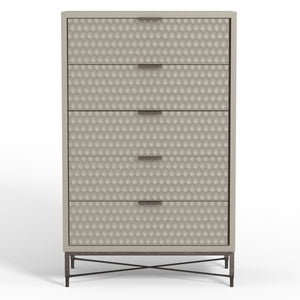 Milo 5 Drawer Chest in Taupe – Stylish Contemporary Storage with Textured Drawers & Pewter Accents