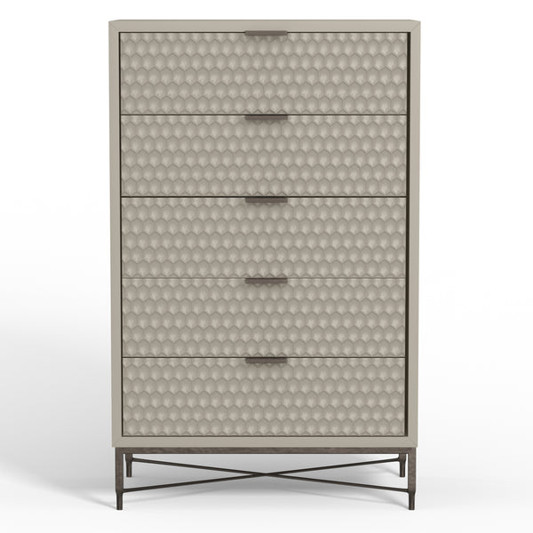 Milo 5 Drawer Chest in Taupe – Stylish Contemporary Storage with Textured Drawers & Pewter Accents