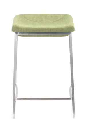 Zuo Modern Lids 100% Polyester, Stainless Steel Modern Commercial Grade Counter Stool Set - Set of 2 Green, Silver 100% Polyester, Stainless Steel