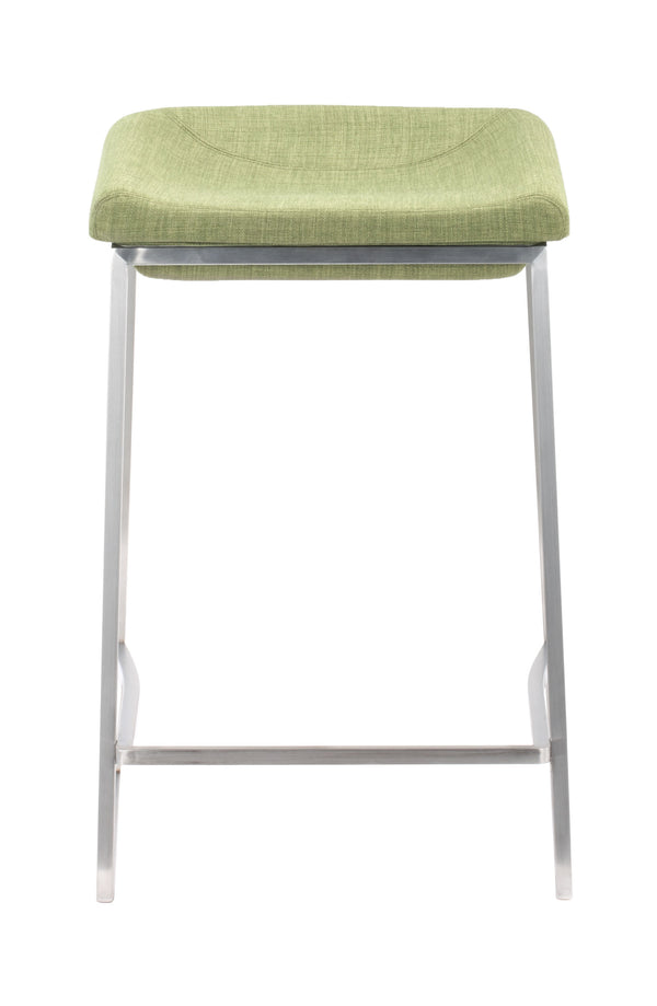 Zuo Modern Lids 100% Polyester, Stainless Steel Modern Commercial Grade Counter Stool Set - Set of 2 Green, Silver 100% Polyester, Stainless Steel