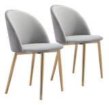 English Elm EE2697 100% Polyester, Plywood, Steel Modern Commercial Grade Dining Chair Set - Set of 2 Gray, Gold 100% Polyester, Plywood, Steel