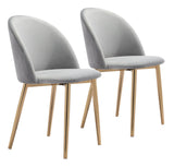 Zuo Modern Cozy 100% Polyester, Plywood, Steel Modern Commercial Grade Dining Chair Set - Set of 2 Gray, Gold 100% Polyester, Plywood, Steel