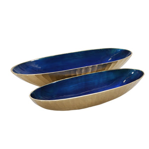 Sagebrook Home Glam Set of 2 -  Aluminum 22/24" Oval Bowl, Blue 15235-02 Gold Metal