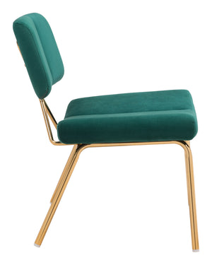 Zuo Modern Nicole 100% Polyester, Plywood, Steel Modern Commercial Grade Dining Chair Set - Set of 2 Green, Gold 100% Polyester, Plywood, Steel